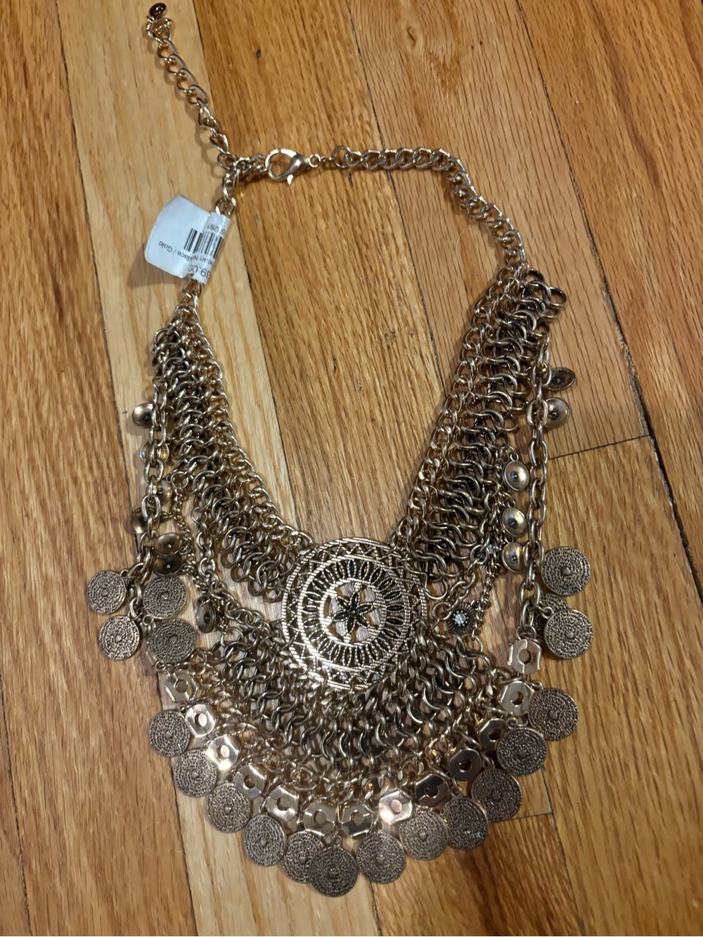 Gold Coin Fringe Statement Necklace - Unbranded